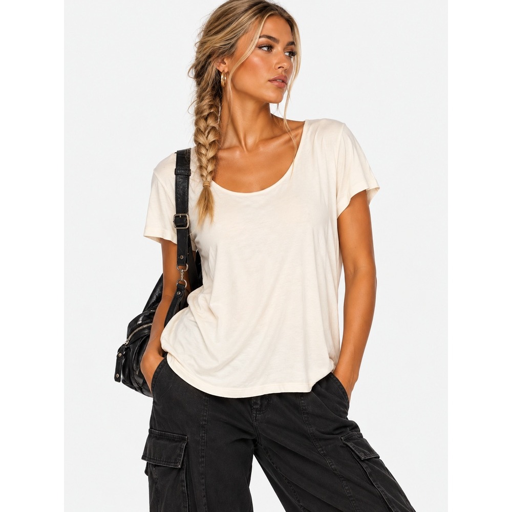 Soft Surroundings Camilla Soft Tee T-Shirt Ecru Off-White Neck Cutout S NWT